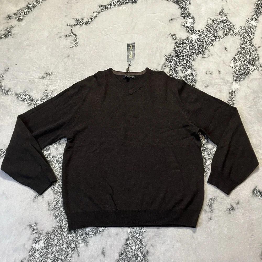 Garret Scott Sweater Mens Size Large Brown Extra Fine Merino Wool Long Sleeve